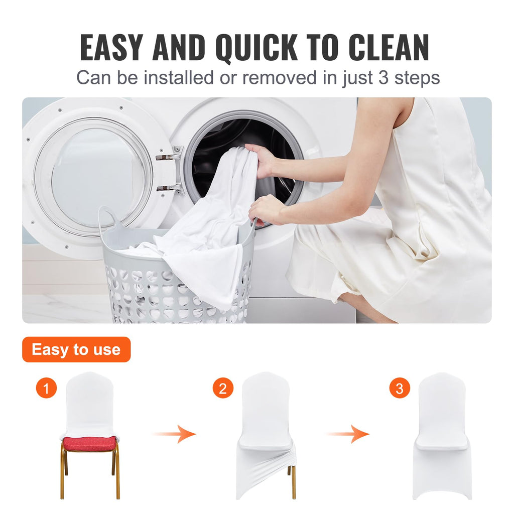 Vevor 30 Pcs Flat-Front Chair Covers Polyester Spandex Chair Cover Stretch Slipcovers, Wedding, Holiday, Banquet, Party, Celebration, Dining,White