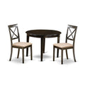 East West Furniture Boston 3 Piece Kitchen Set for Small Spaces Contains a Round Room Table and 2 Linen Fabric Upholstered Dining Chairs, 42x42 Inch, Cappuccino