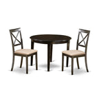 East West Furniture Boston 3 Piece Kitchen Set for Small Spaces Contains a Round Room Table and 2 Linen Fabric Upholstered Dining Chairs, 42x42 Inch, Cappuccino