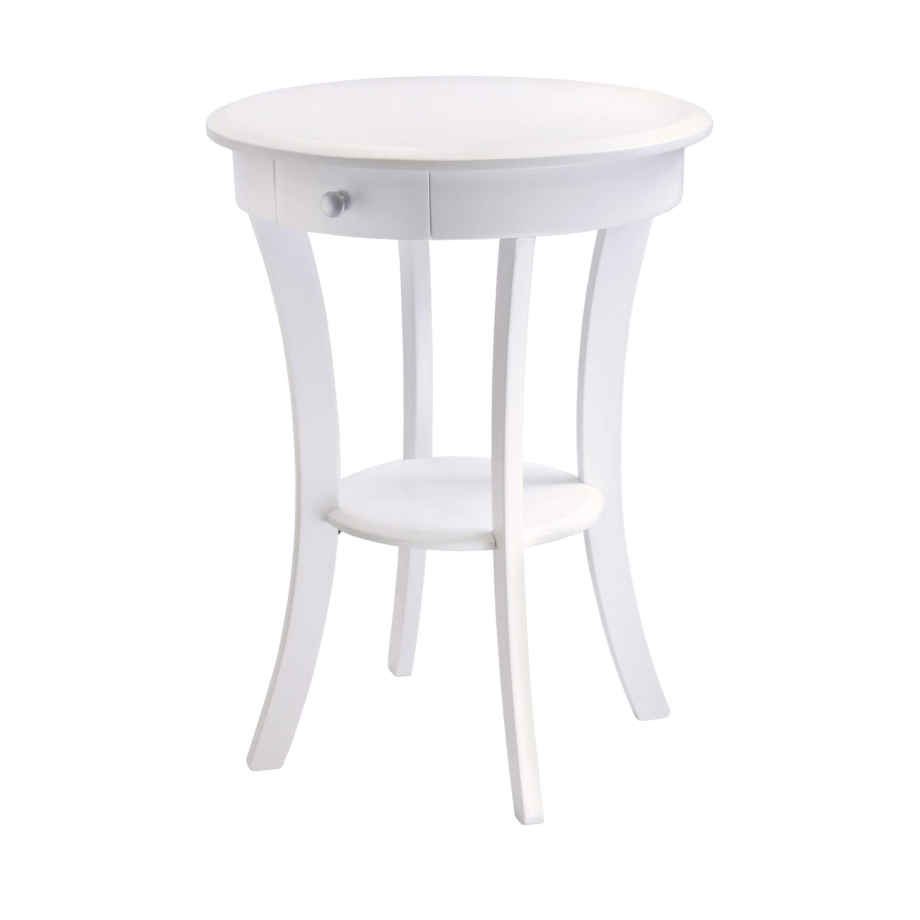 Winsome Sasha Round Accent Table with Drawer and Shelf, for Bedroom, Living Room, 27", White