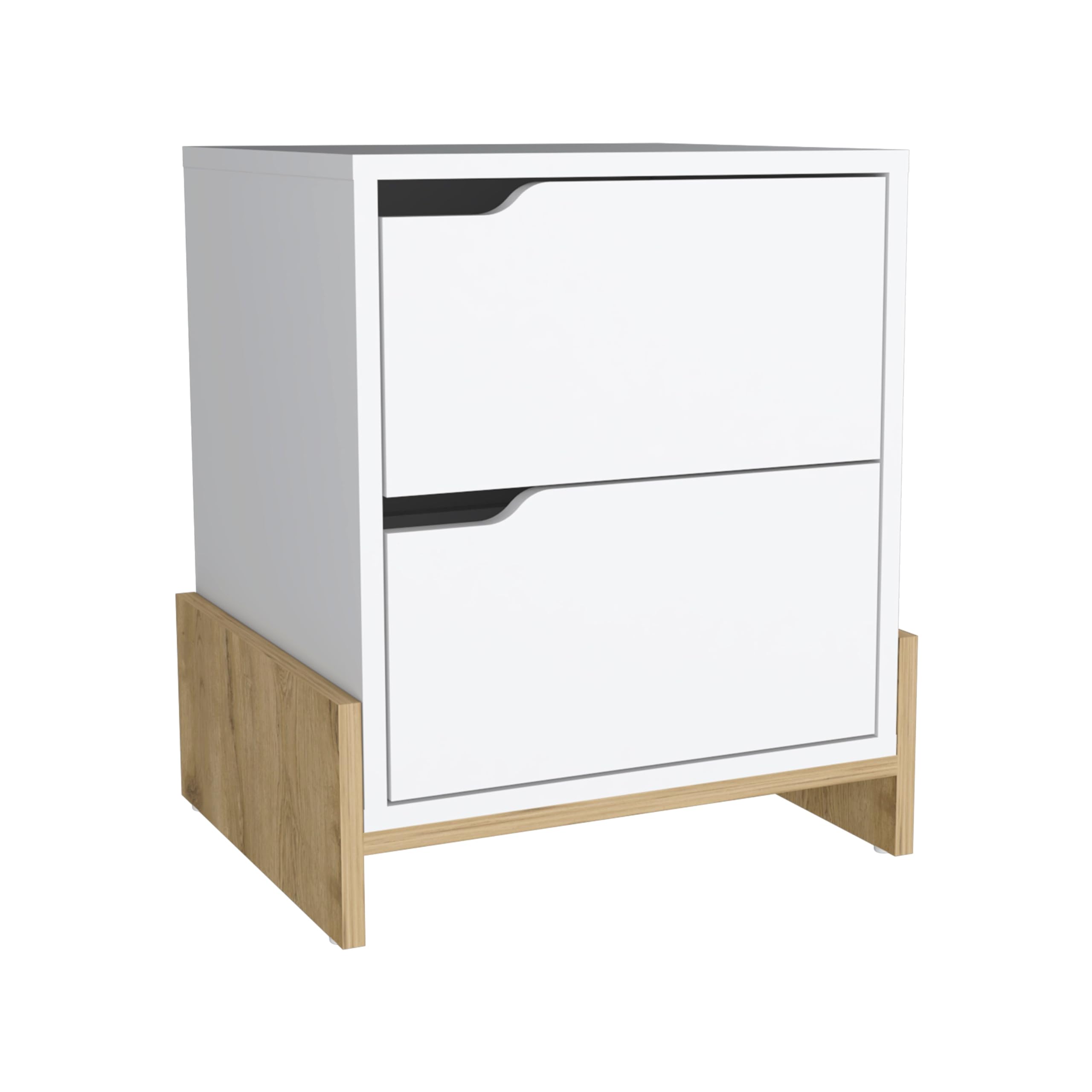 Tuhome Luss Nightstand, Bedside Table With 2-Drawers -White / Macadamia -Bedroom