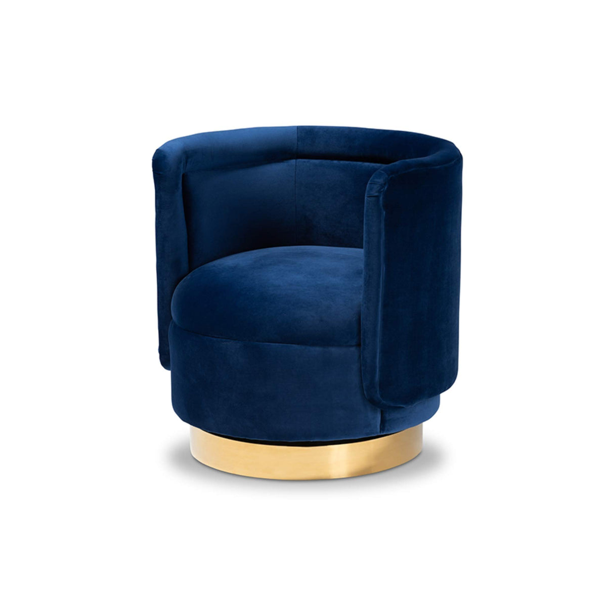 Baxton Studio Saffi Glam and Luxe Royal Blue Velvet Fabric Upholstered Gold Finished Swivel Accent Chair