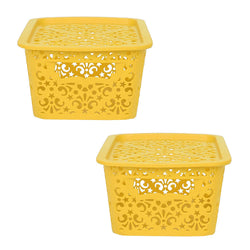 Cutting EDGE Plastic Turkish Storage Basket with Lid,Small,Yellow(Set of 2)