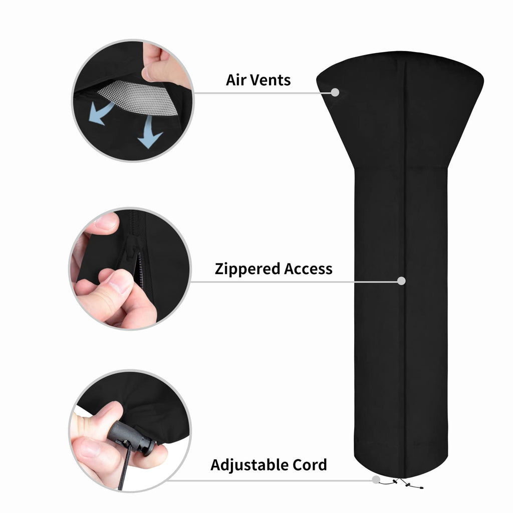 Easy-Going Patio Heater Cover With Zipper And Storage Bag, Waterproof Outdoor Heater Cover Dustproof, Uv-Resisant, Wind-Resistant (89'H X 33'D X 19'B, Black)