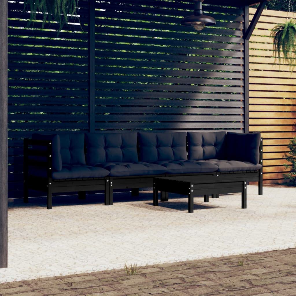 vidaXL Solid Pinewood Patio Lounge Set 5 Piece with Cushions Garden Outdoor Lawn Yard Terrace Balcony Wooden Seat Seating Furniture