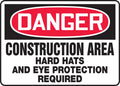 Accuform MCRT138VA Aluminum Sign, Legend Danger Construction Area Hard Hats and Eye Protection Required, 10 Length x 14 Width, R