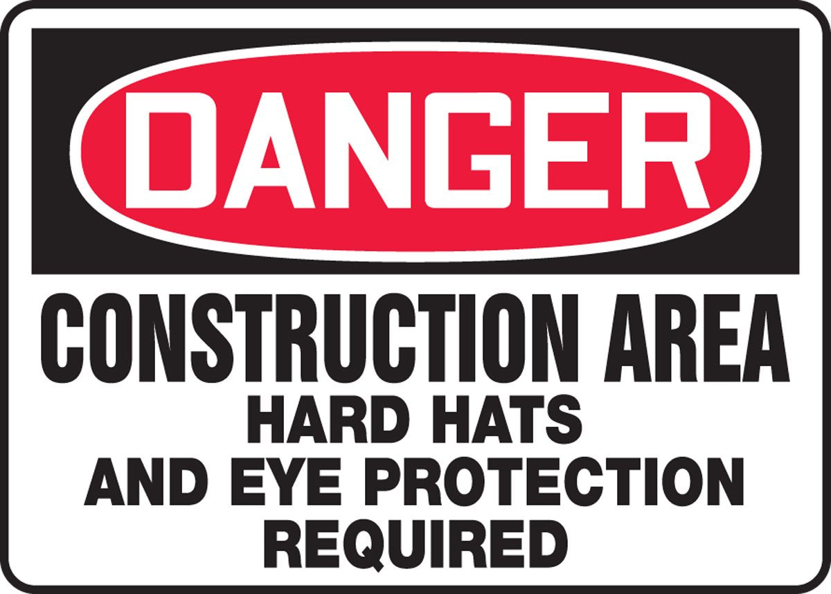 Accuform MCRT138VA Aluminum Sign, Legend Danger Construction Area Hard Hats and Eye Protection Required, 10 Length x 14 Width, R