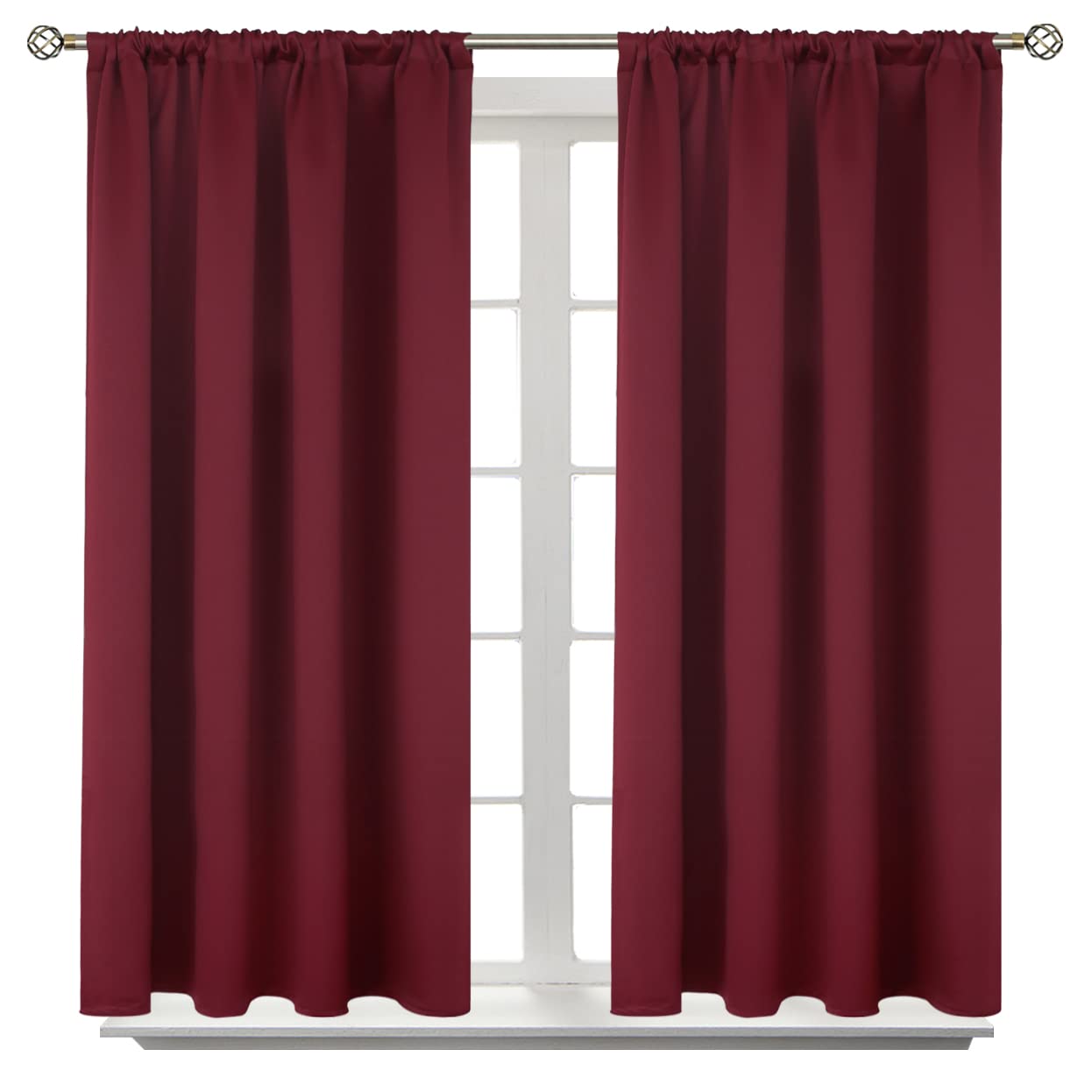 BGment Rod Pocket Burgundy Blackout Curtains - Thermal Insulated, 42x45 Inch, 2 Panels, Polyester