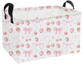 Essme Rectangular Kids Baskets,Girls Storage Basket Pink Bins with Handles for Strawberry Room Decor, Cherry Storage Bin(Strawbe