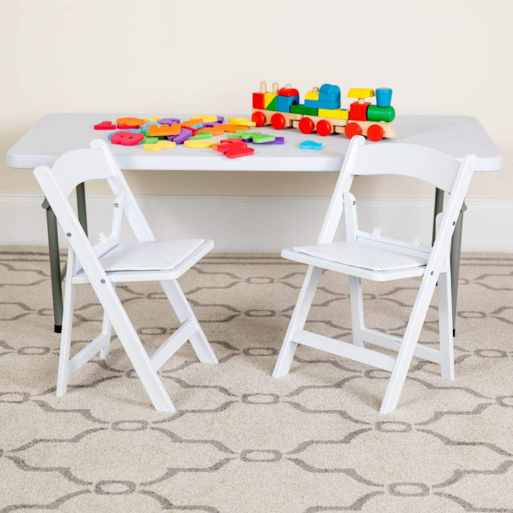Flash Furniture Hercules Kids Folding Chairs With Padded Seats | Set Of 2 White Resin Folding Chair With Vinyl Padded Seat For Kids