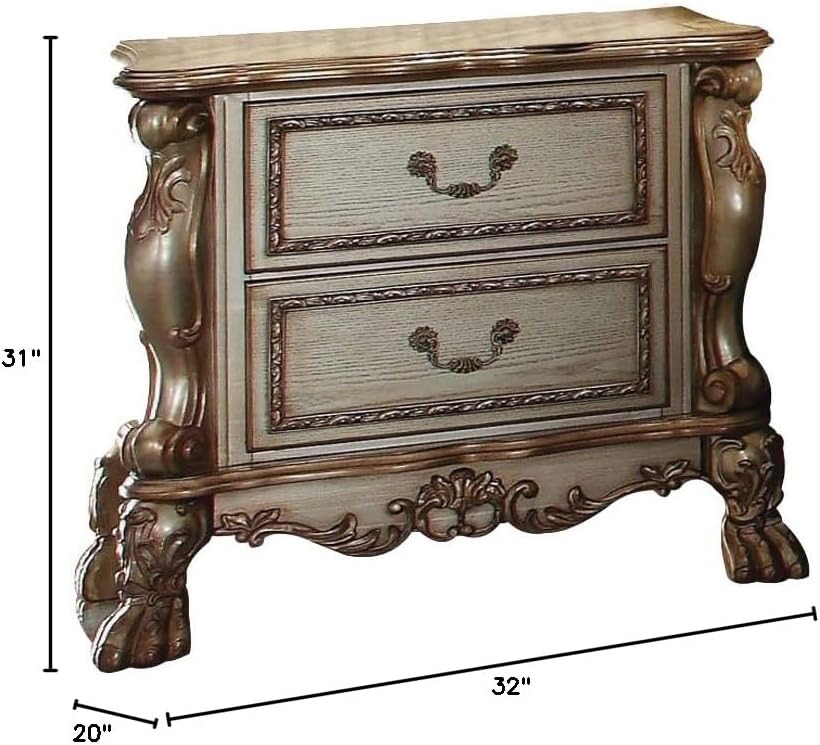 20 X 32 X 31 Gold Patina Bone Wood Poly Resin Nightstand