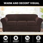 4 Pieces Sofa Covers Stretch Velvet Couch Covers For 3 Cushion Sofa Slipcovers Soft Sofa Slip Covers Furniture Covers With 3 Individual Seat Cushion Covers, Machine Washable (X-Large, Brown)