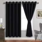 Jiuzhen Black Blackout Curtains With Tiebacks - Thermal Insulated, Light Blocking And Noise Reducing Grommet Curtains For Bedroom And Living Room, Set Of 2 Window Curtain Panels, 60 X 72 Inch Length