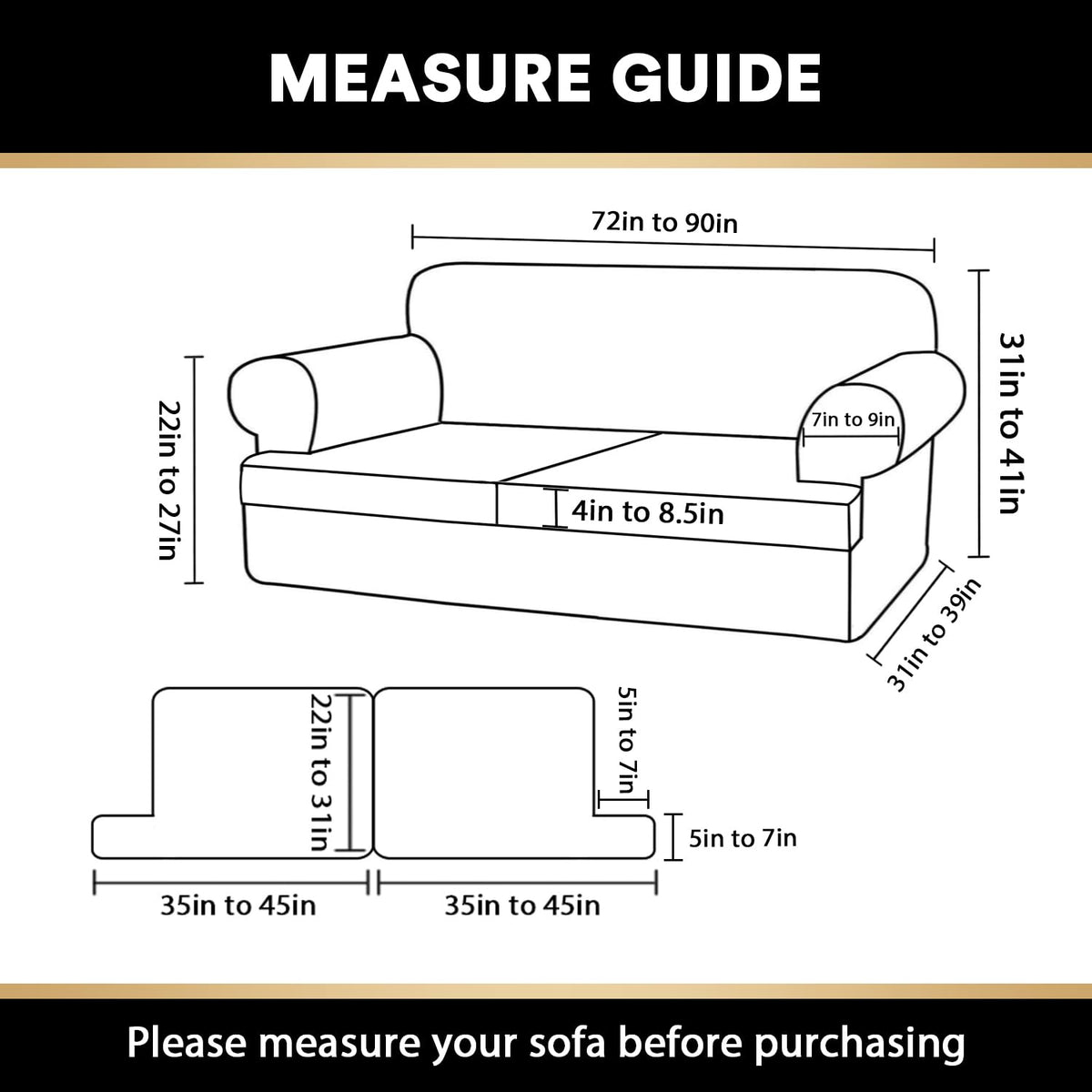 Princedeco T Cushion Sofa Slipcover 3 Pieces Sofa Covers For T Cushion Sofa Soft Couch Cover Sofa Slip Covers Furniture Covers W