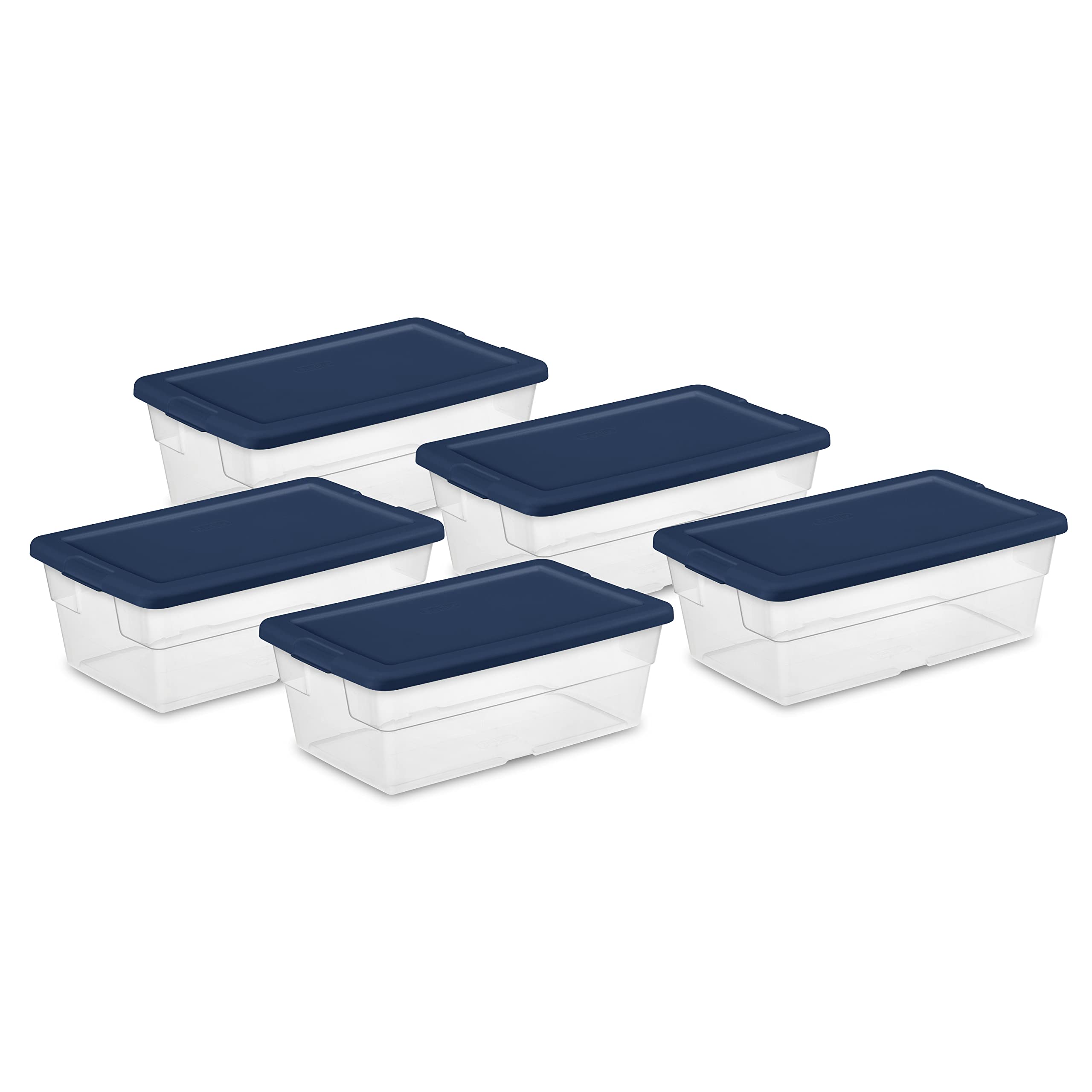 Sterilite Stackable 6 Quart Home Storage Tote Container with Handles for Efficient Space Saving Household Organization, Marine B