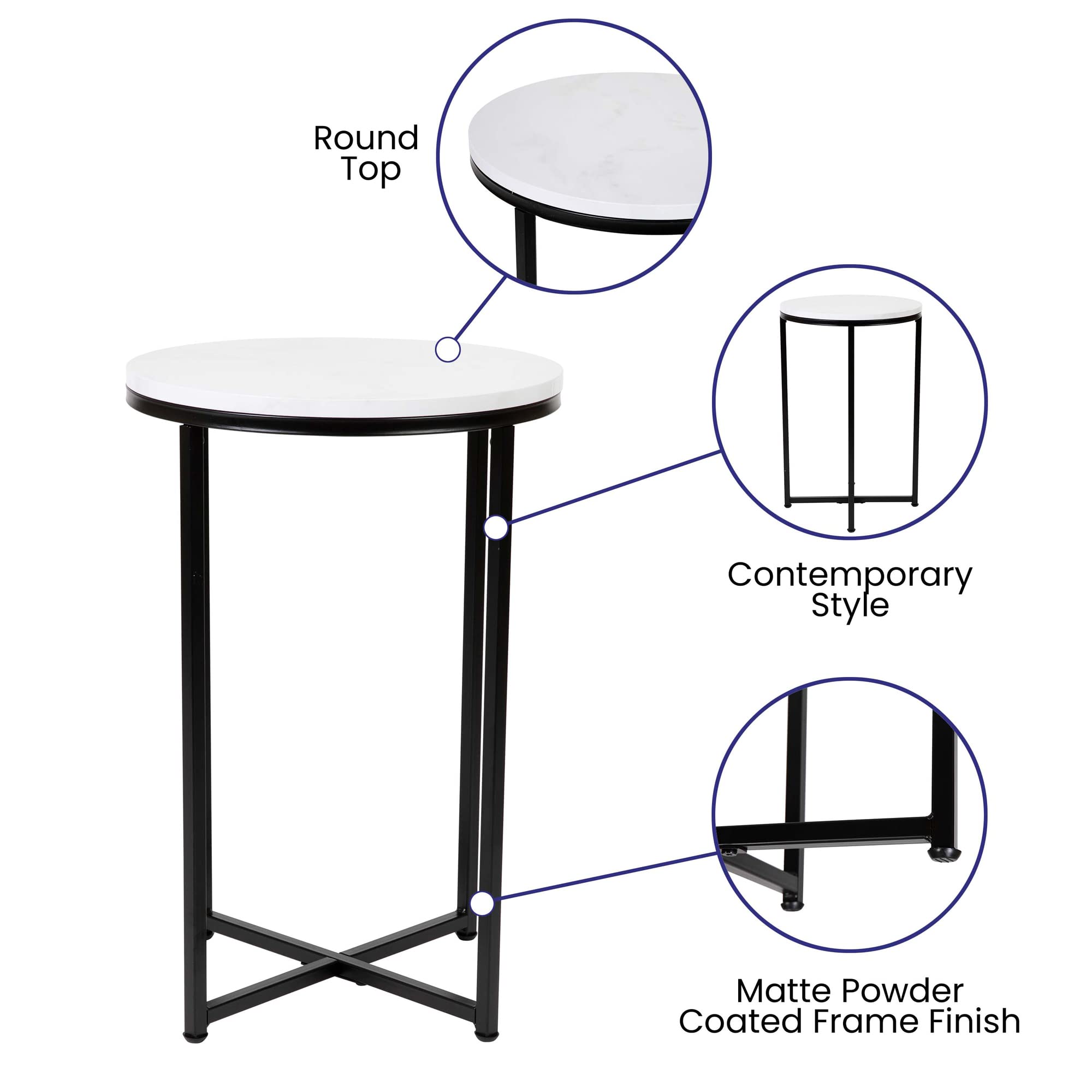 Flash Furniture Hampstead Collection End Table - Modern White Marble Finish End Table - Crisscross Matte Gold Frame