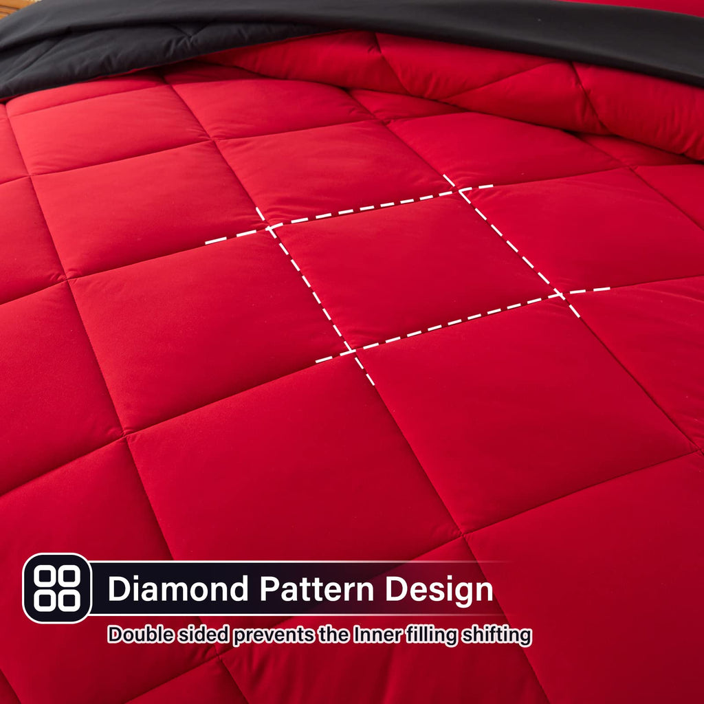 Cosybay Bed In A Bag Full Reversible Comforter Sets 7Pcs All Season Down Alternative Bedding Sets Red And Black With Comforter,