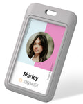 Uniclife 1 Pack Sliding Id Badge Holder Vertical Hard Plastic Case With Clear Window Grey Card Protector Pouch For Office School