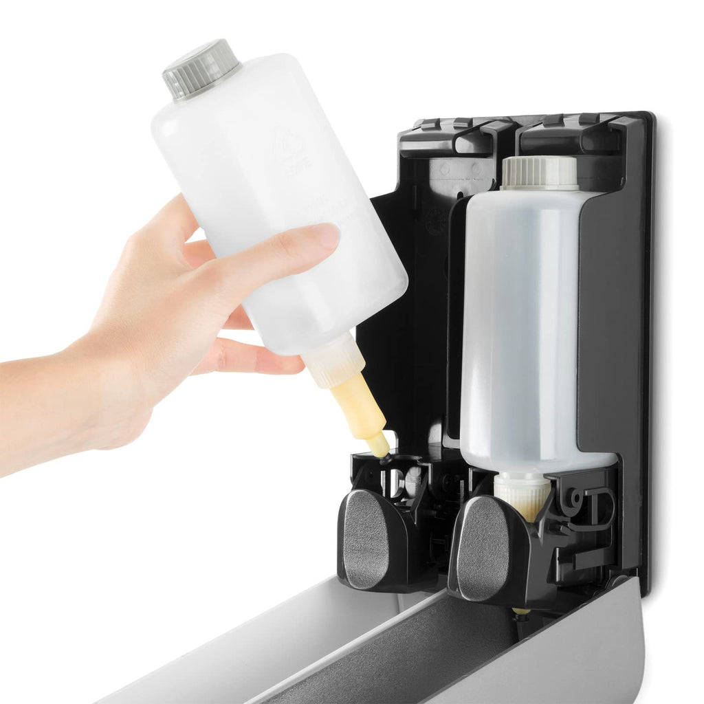 Duo Wall Mounted Shampoo Soap Shower Dispensers With 2X350Ml Refillable Bottles, White/Silver