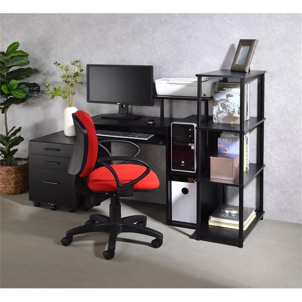 Acme Nypho 4 Wooden Shelves Rectangular Bookshelf With Metal Frame In Black
