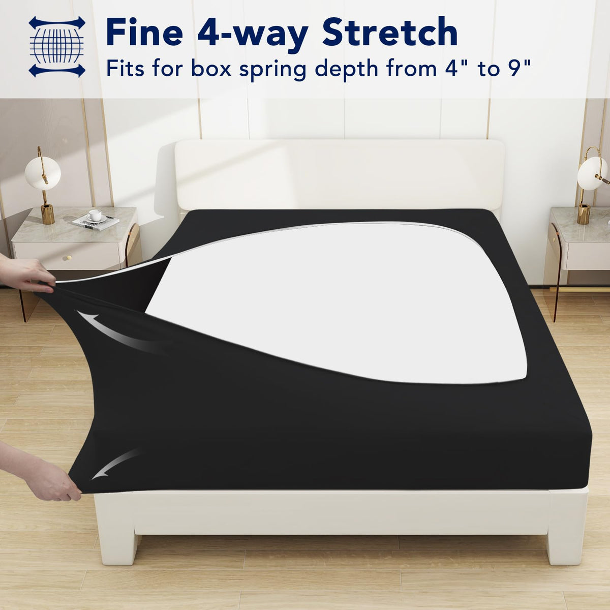 Purefit Stretchy Box Spring Cover King - Elastic Fitted Box Spring Wrap Around 4 Sides, Wrinkle & Fading Resistant Fits King And C-King Size Beds, Black