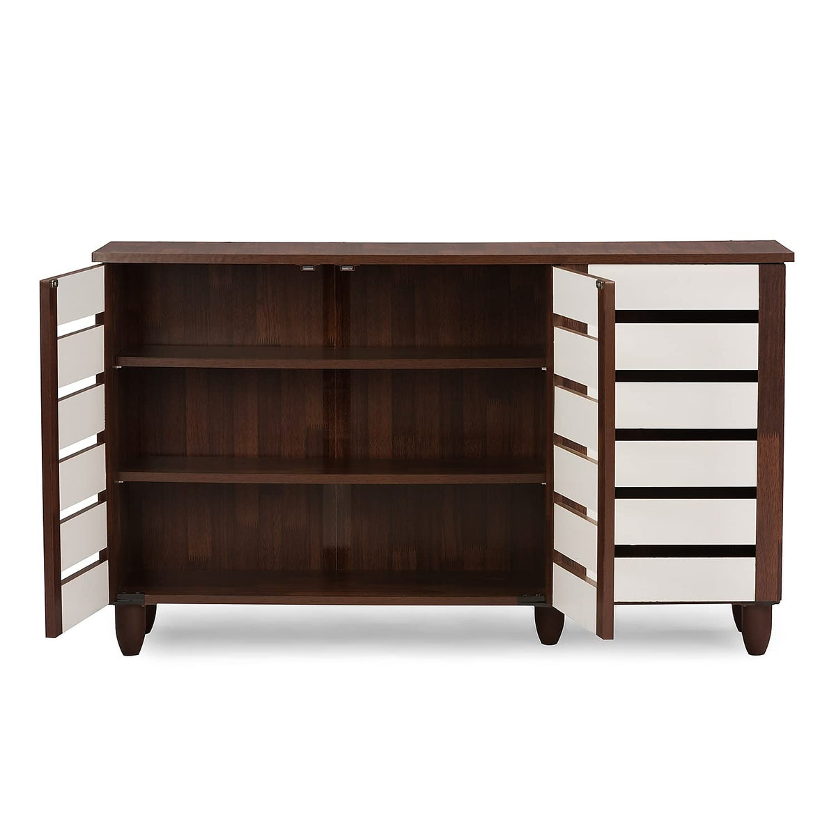 Baxton Studio Wholesale Interiors Gisela Oak and White 2-Tone Shoe Cabinet with 3 Doors