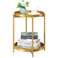 Danpinera 2-Tier End Table, Outdoor Side Table Metal Round Side Table With Removable Tray, Small Folding Accent Table, Anti-Rust Nightstand For Bedroom Balcony Patio Living Room (Gold)
