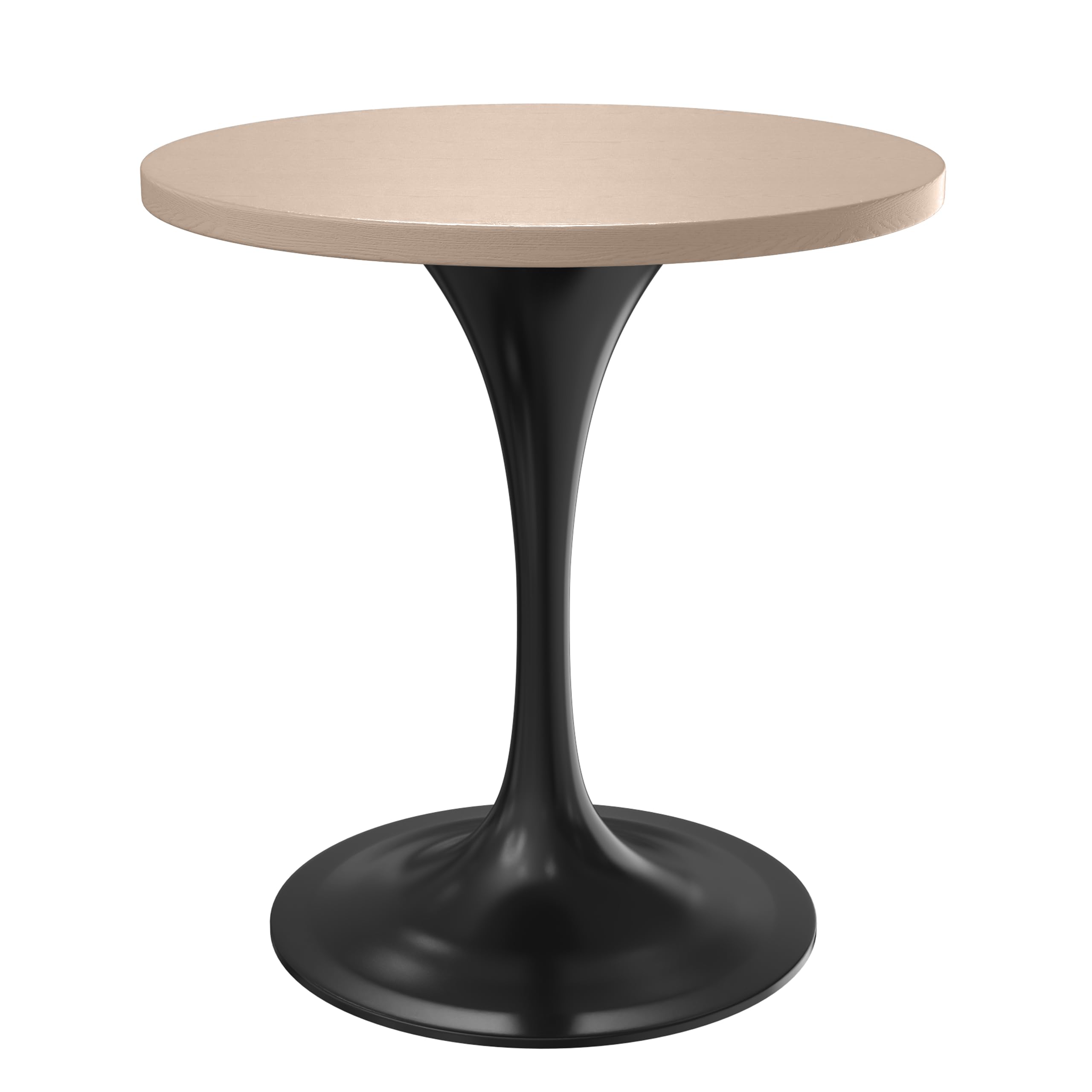 27 Round Dining Table, Black Base with Light Natural Wood MDF Top
