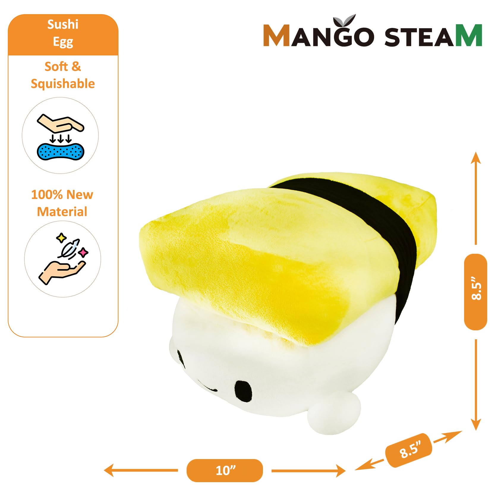 Mango Steam Soft Stuffed Cute Kawaii Sushi Plush/Stuffed Animal/Pillow/Toy (Large - 10 Inches, Egg)