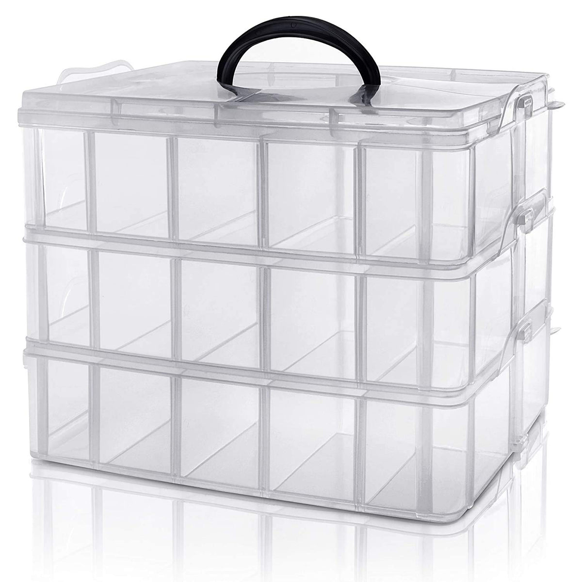 REETIK FASHION HUB 3 Layers 30 Grid Detachable Desktop Storage Box Transparent Plastic Storage Box Jewelry Organizer Holder Cabi