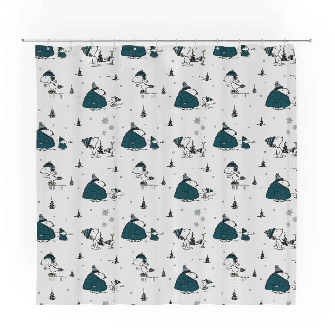 Franco Peanuts Snoopy Puffer Coat Holiday Christmas Bath Microfiber Shower Curtain, 72X72, (Officially Licensed Product)