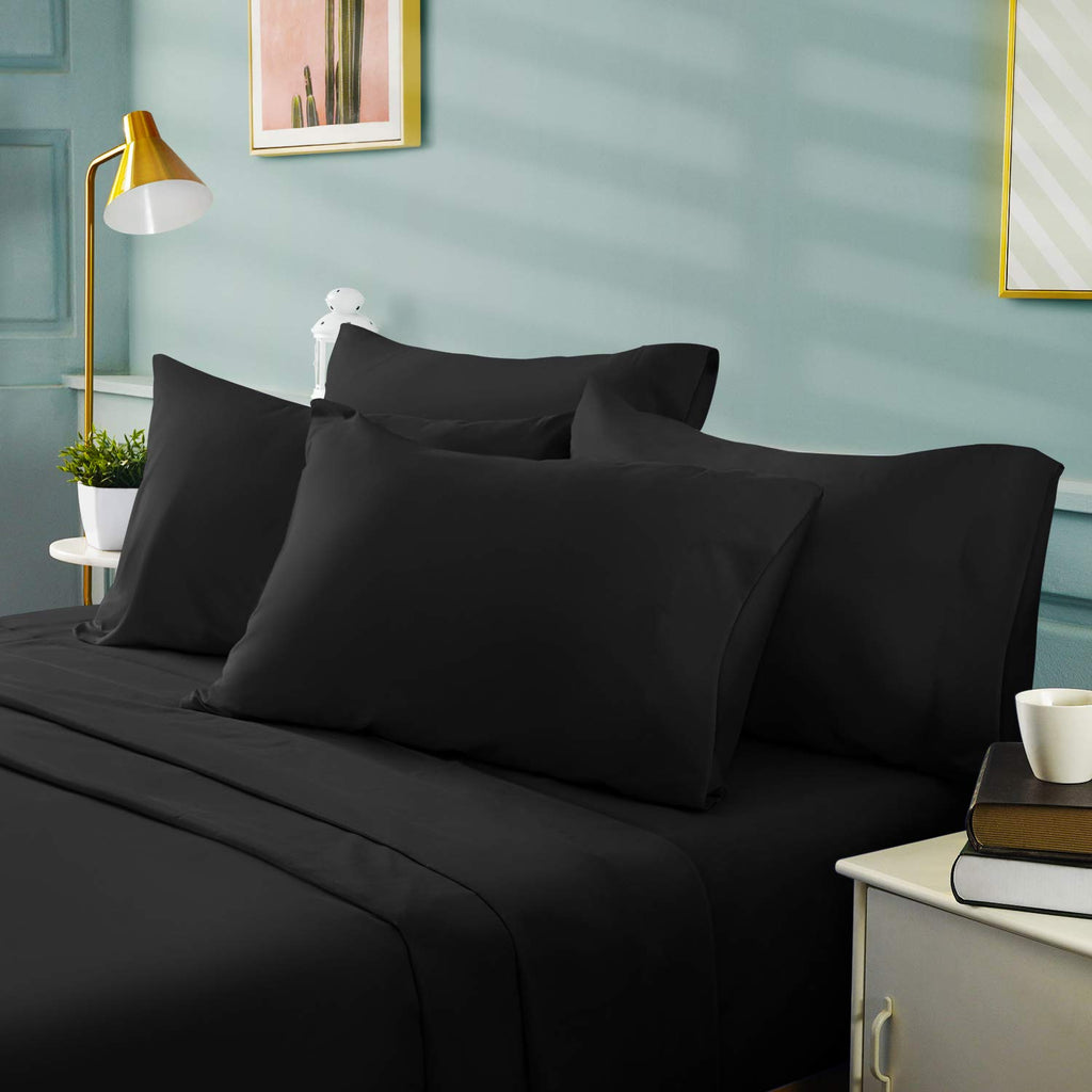 Bysure 6 Pieces Bed Sheets Set(Queen, Black) - Hotel Luxury Super Soft 1800 Thread Count 100% Microfiber Sheets With Deep Pocket