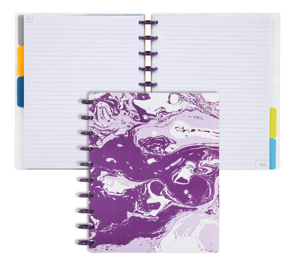 Talia Discbound Notebooks, Planner, Customizable, (Purple Marble Flow W/Strong Purple Discs, Junior (5.5In X 8.5In))