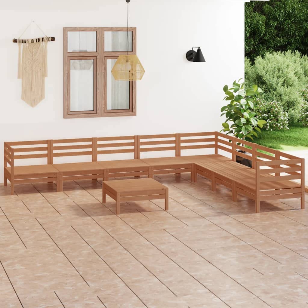 vidaXL Solid Pinewood Patio Lounge Set 9 Piece Garden Outdoor Terrance Backyard Furniture Set Wooden Lounge Sofa Seating Chair Seat Honey Brown