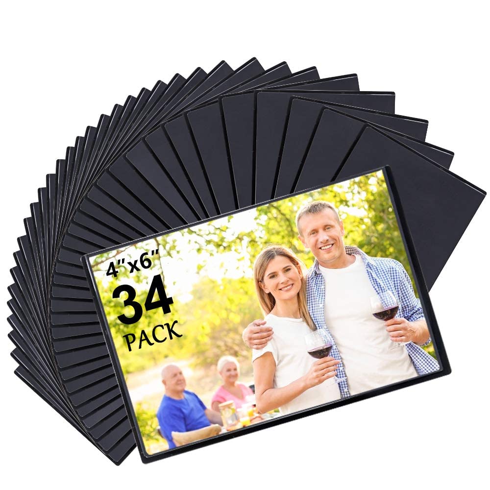 Tebik Magnetic Picture Frames, 34 Pack, Holds 4 x 6 Inches Photos Pictures, Black Magnetic Photo Frames with Clear Pocket for Re