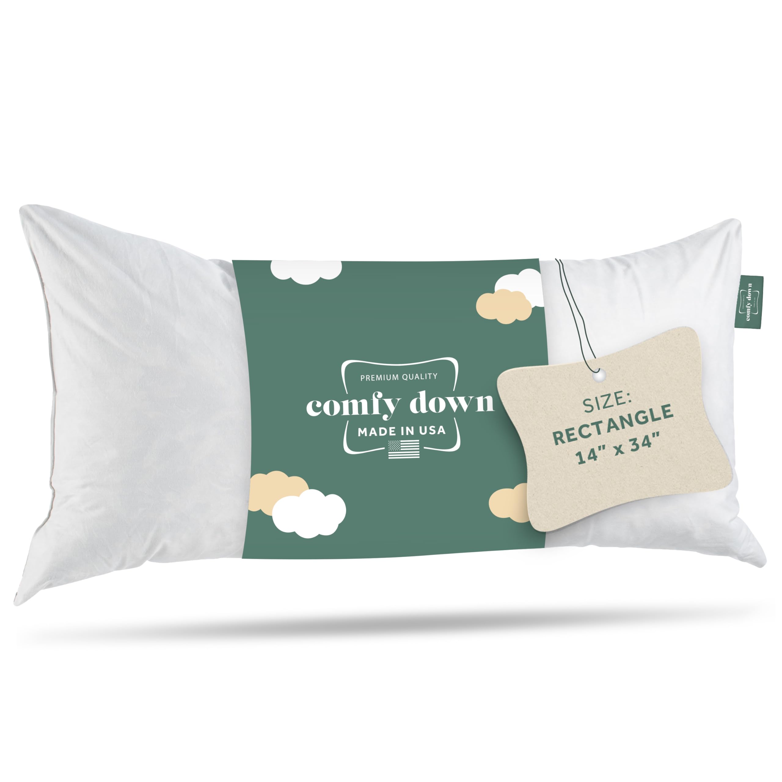 Comfydown Decorative Throw Pillow Insert, Down And Feather Fill, 100% Cotton Cover, 233 Thread Count - Made In Usa (14' X 34')