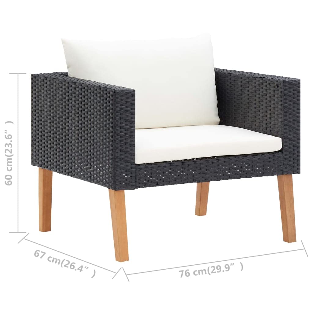 vidaXL Patio Furniture Set 4 Piece, Sectional Sofa for Outdoor Garden, Couch with Cushions, Coffee Table, Scandinavian Style, Poly Rattan Black