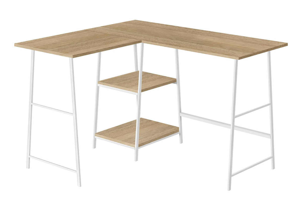 Monarch Specialties 7597 Computer Desk, Home Office, Corner, Storage Shelves, 48 Inch  Shape, Work, Laptop, Metal, Laminate, Natural,