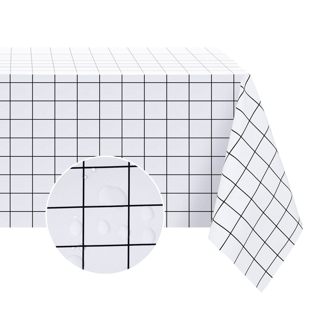 Romanstile Square Vinyl Pvc Tablecloth, 100% Waterproof Buffalo Plaid Plastic Table Cloth, Oil Proof Heavy Duty Wipeable Table Covers For Dining, Picnic, Outdoor - 54 X 54 Inch, White Buffalo Plaid