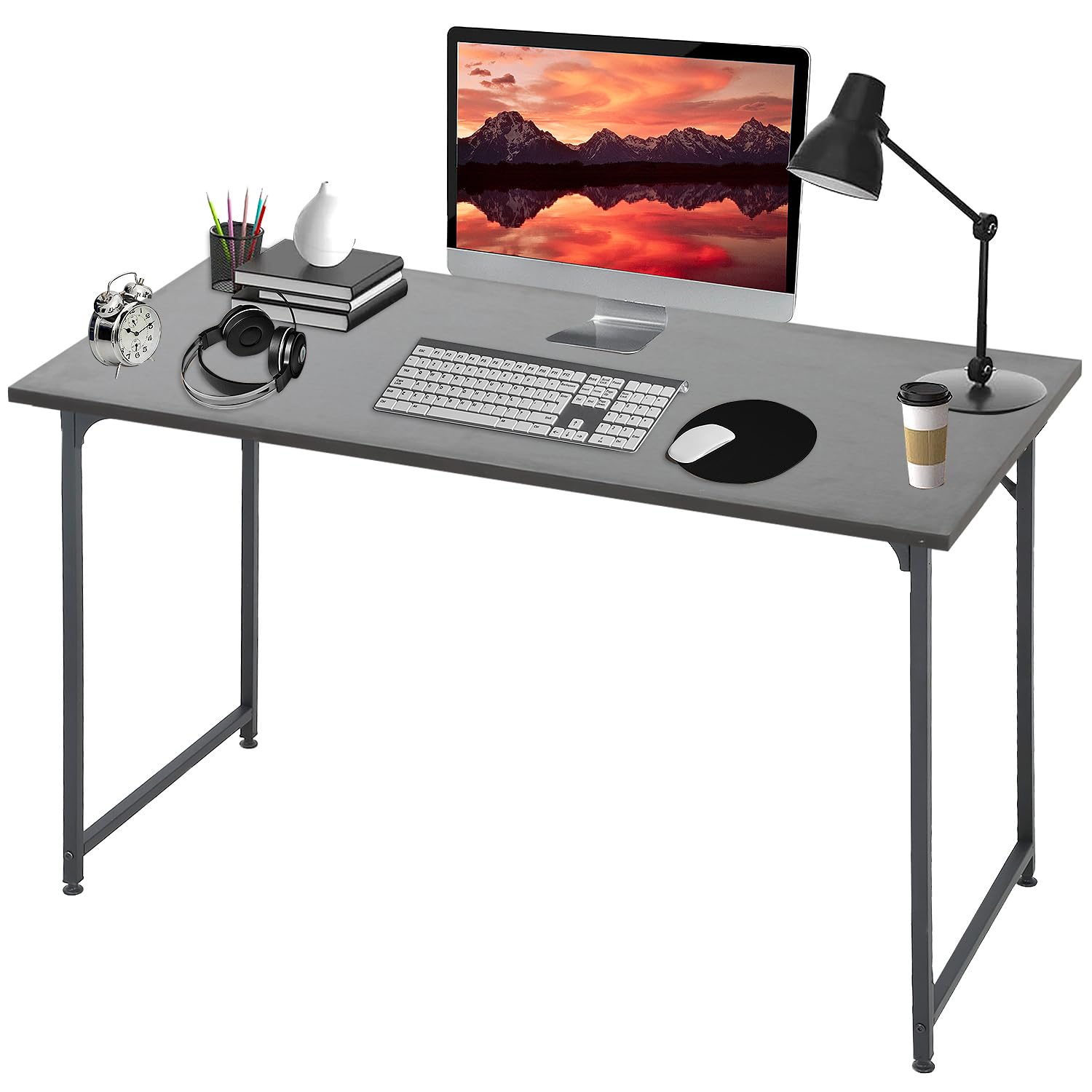 Paylesshere 47 Inch Computer Desk Gaming Desk Multi-Function Writing Table Student Art Modren Simple Style Pc Wood And Metal Desk Workstation, Black