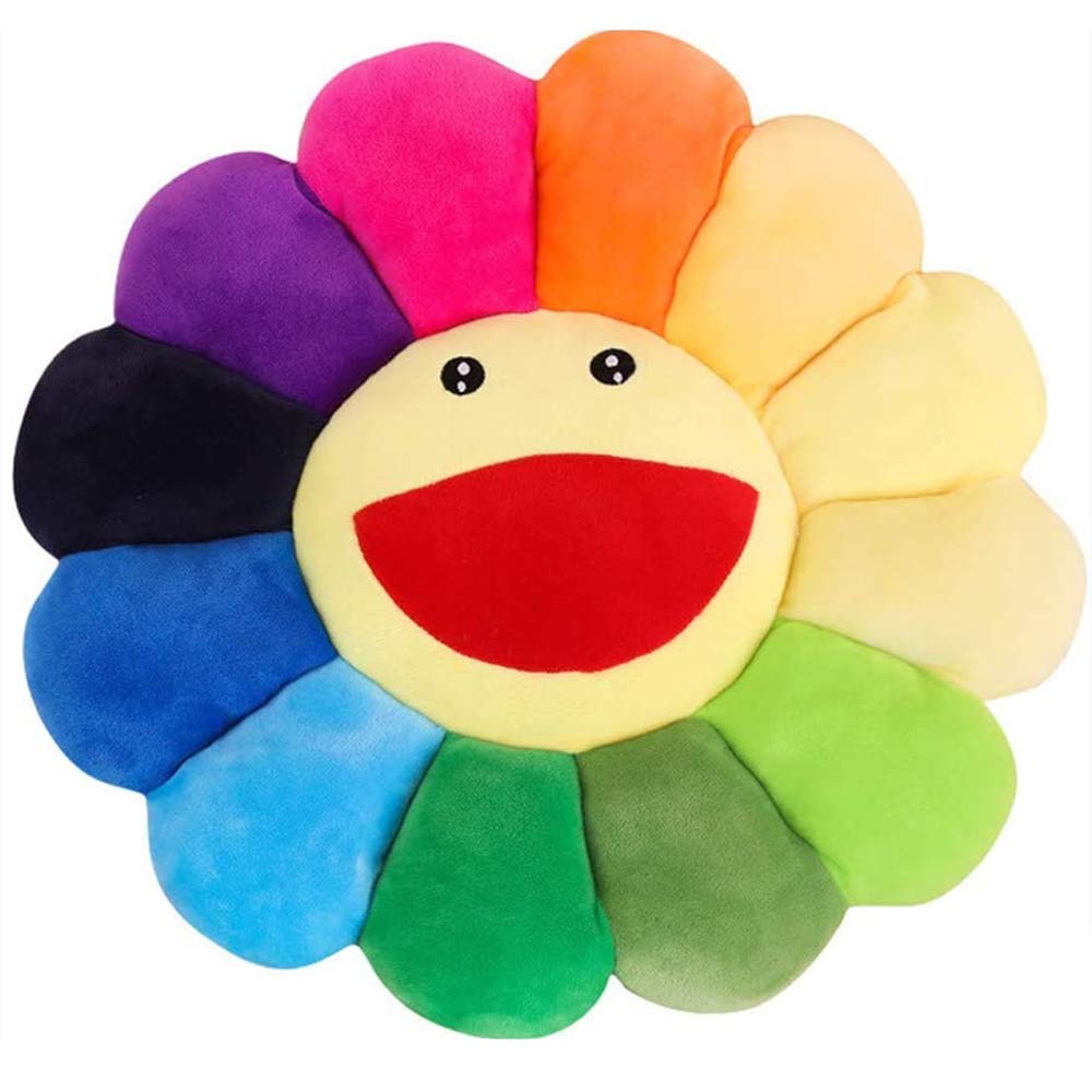 Snepoo Smile Face Plush Rainbow Pillow, Sunflower Indie Decor Plush Pillow Soft & Comfortable Flower Floor Pillow For Home Readi