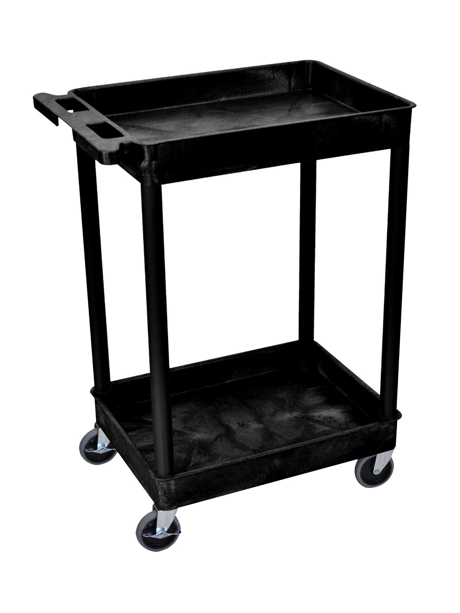 Offex 37.5 H Mobile Multipurpose Utility Tub Cart with 2 Shelves and Push Handle - Black, Great for Warehouse, Garage and More