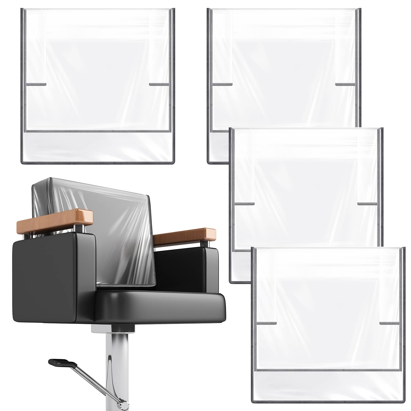 Hoolerry 4 Pcs Gray Edge Salon Chair Cover Clear Plastic Square Hairdressing Covers Protectors for Fits Most Standard Chairs Rei