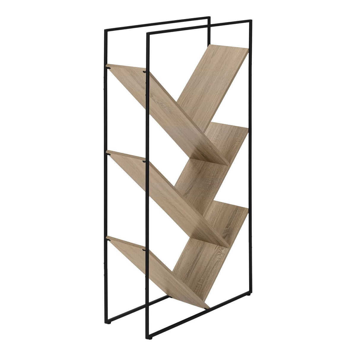 Monarch Specialties I 2201 Bookshelf, Bookcase, Etagere, 3 Tier, 60 Inch  H, Office, Bedroom, Metal, Laminate, Brown, Black, Contempo