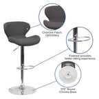 Flash Furniture Contemporary Charcoal Fabric Adjustable Height Barstool with Curved Back and Chrome Base
