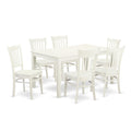 East West Furniture Cagr7-Lwh-W 7 Piece Dining Room Furniture Set Consist Of A Rectangle Dining Table And 6 Wood Seat Chairs, 36X60 Inch, Linen White
