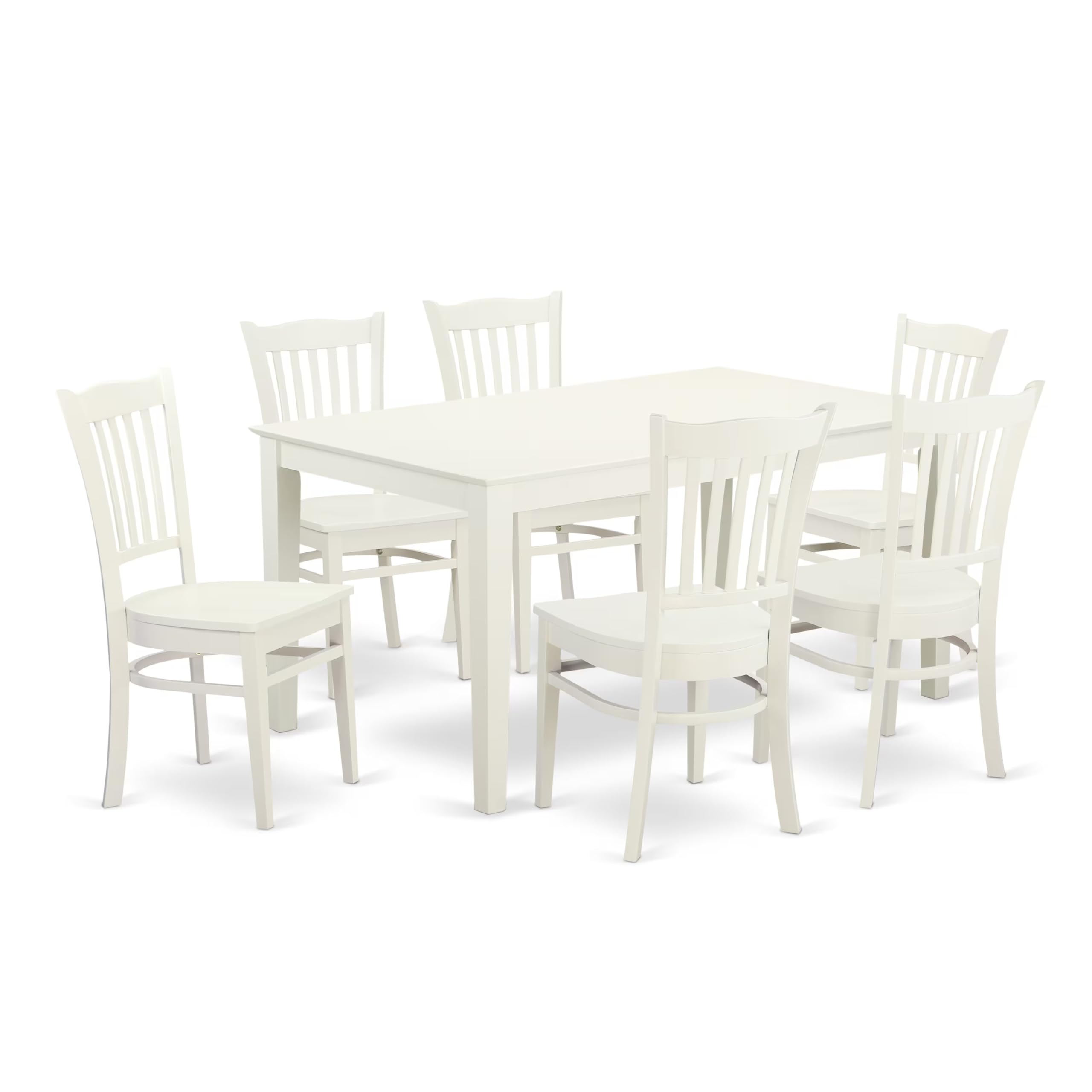 East West Furniture Cagr7-Lwh-W 7 Piece Dining Room Furniture Set Consist Of A Rectangle Dining Table And 6 Wood Seat Chairs, 36X60 Inch, Linen White