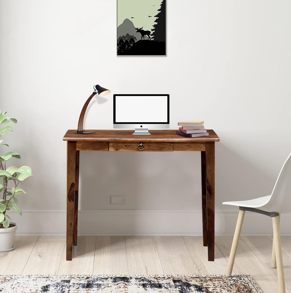 Wood Prints Sheesham Wood Study Table With Drawer Storage | Work From Home Office Desk | Teak Brown Finish | Student Computer Ta