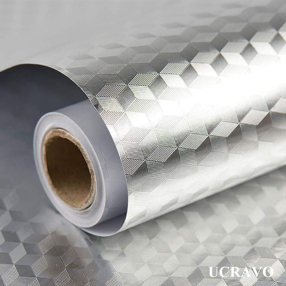 Grofly 5M Kitchen Backsplash Wallpaper Stickers,Self Adhesive Aluminum Foil Oil Proof Waterproof Wall Stickershigh Temperature R