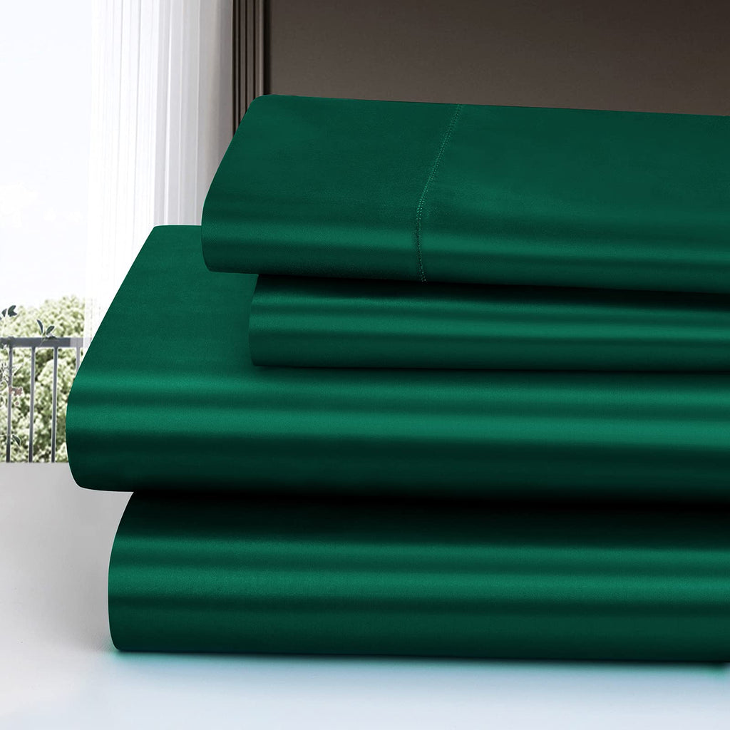 Homiest 4Pcs Satin Sheets Set Luxury Silky Satin Bedding Set With Deep Pocket, 1 Fitted Sheet + 1 Flat Sheet + 2 Pillowcases (Cal King Size, Blackish Green)
